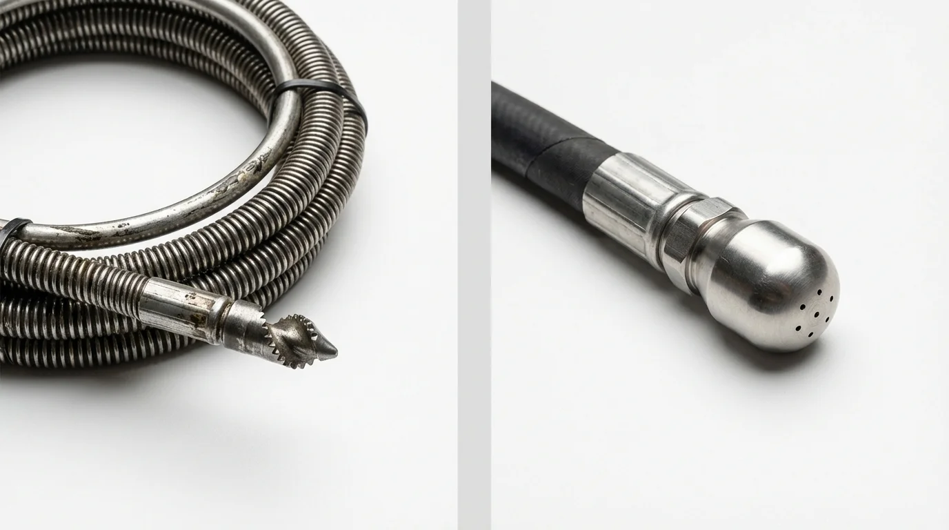 Drain snake cable and hydro jetting nozzle used for drain cleaning in Kinderhook, NY