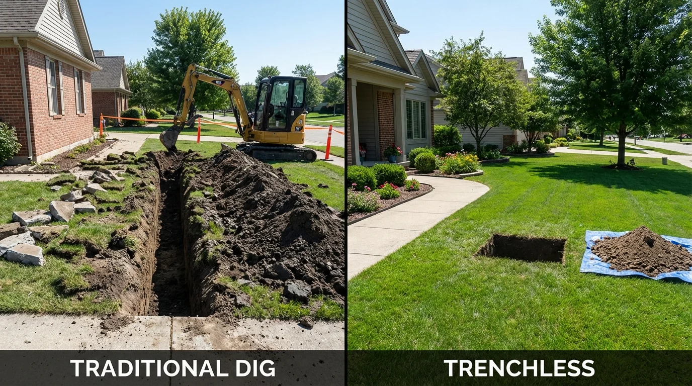 Trenchless sewer repair with minimal yard damage versus traditional excavation in Kinderhook, NY